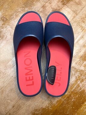Lemon Jelly Women's Navy Slide Sandals with Coral Insole size 38